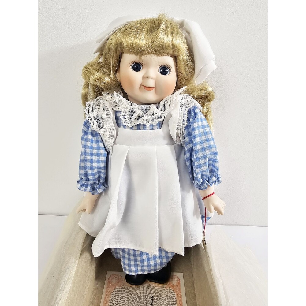 Vintage Bradley Dolls LA Alison Porcelain Large Eyes Gingham Dress 80s 90s